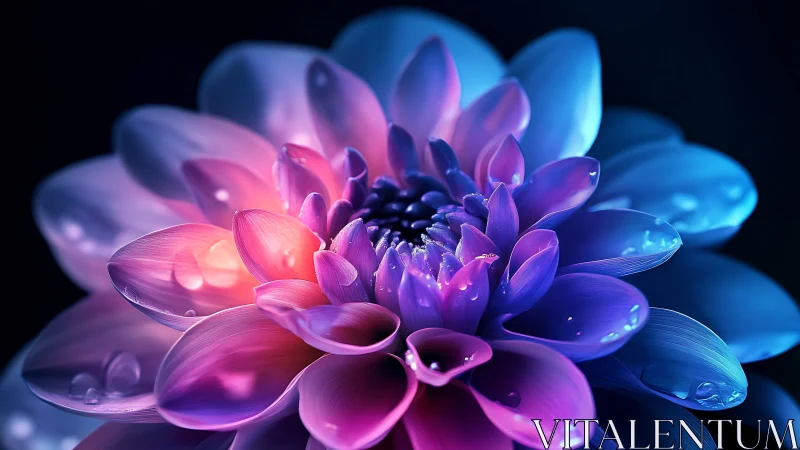 Neon Dahlia Flower with Glowing Pink and Blue Petals