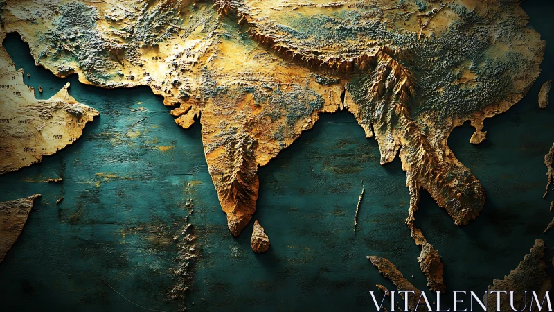 Textured 3D relief map of India and surrounding Asia region.