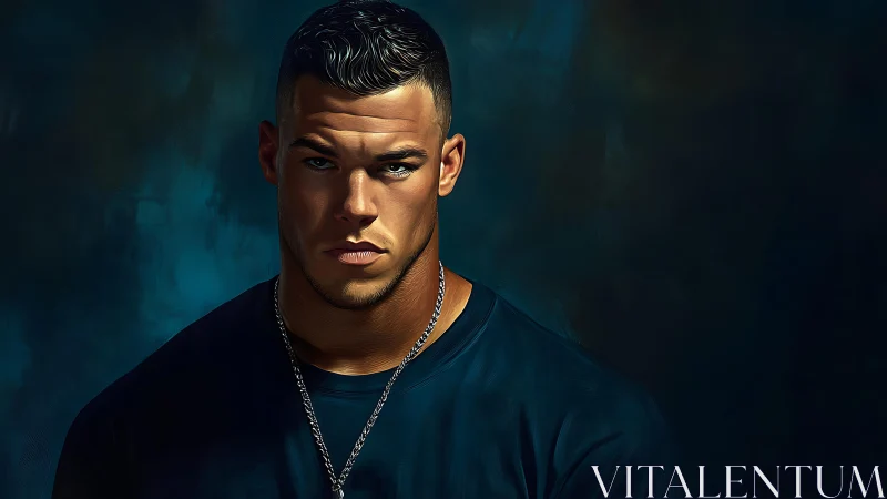 Moody digital portrait of a strong man in teal shadows