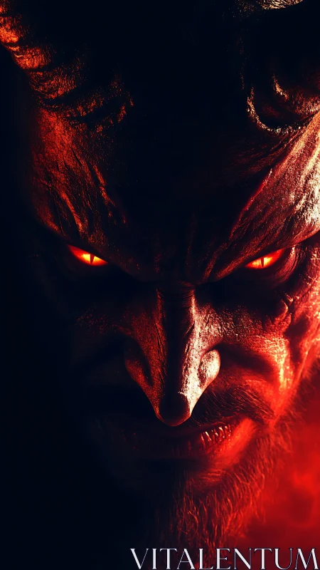 Demonic horned visage in extreme low key red rim lighting