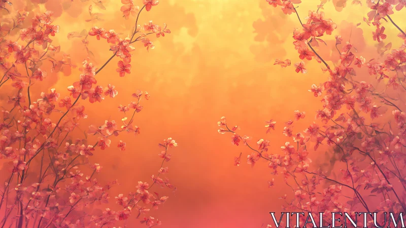 Flowering Branches Against Warm Gradient Sky