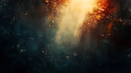 Vertical light column across dark textured color field.