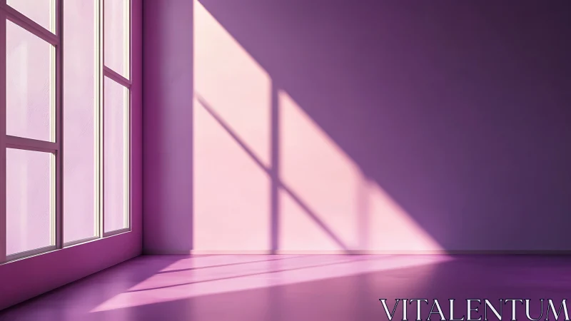 Soft pink room where geometric window light falls gently.