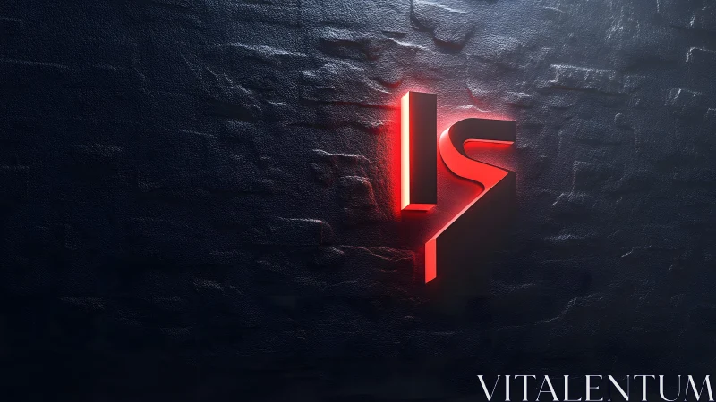 Modern red neon IS logo on textured dark wall, 3D effect.