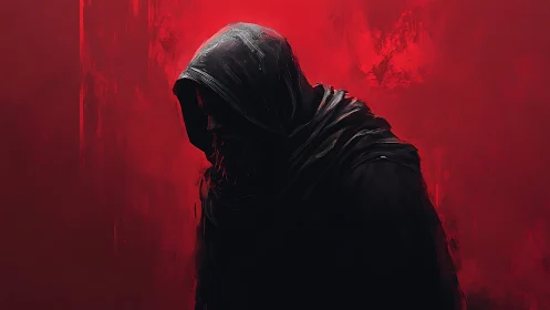 Hooded shadow drifting through a storm of crimson silence.
