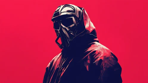 Cyberpunk hooded enforcer in high-contrast magenta field.