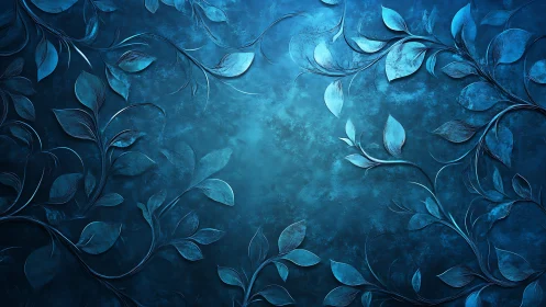 Floral leaf relief pattern encircles textured blue background