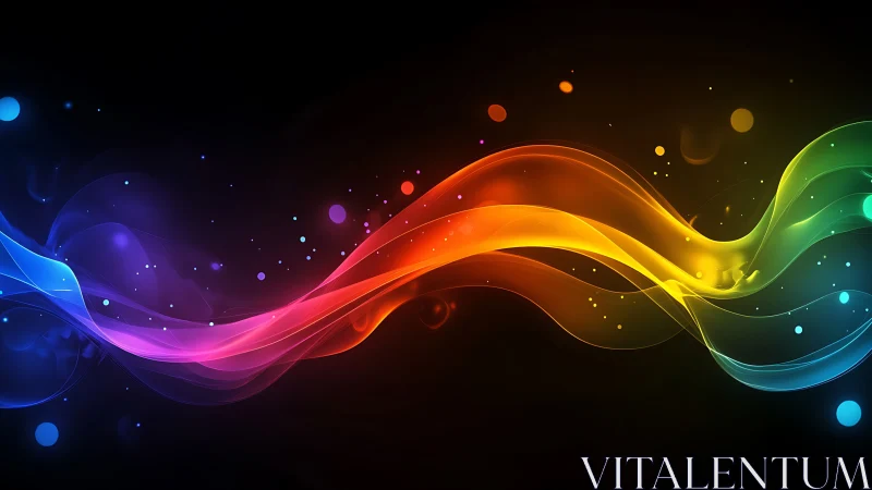 Multicolored light waves on dark abstract digital background.
