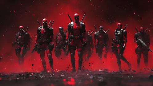 Multiplex Deadpool strike unit in red particulate haze.