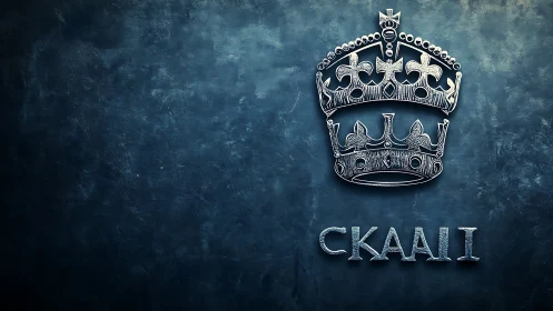 Metallic crown emblem hums quietly over stormy teal wall