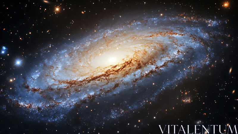 Spiral galaxy glows with radiant core and star-filled arms.