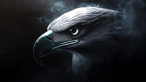 Majestic Eagle Head Digital Art with Dark Smoky Background.