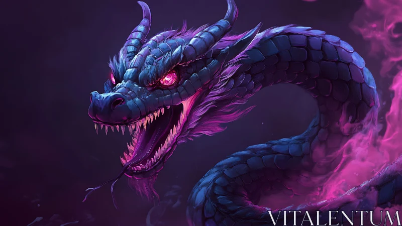Bioluminescent serpentine dragon with magenta energy plume.