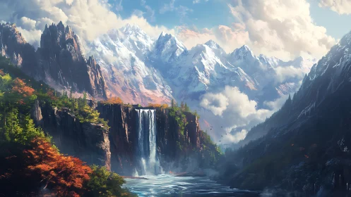 Cascading skyfall between ember forests and crystal peaks.