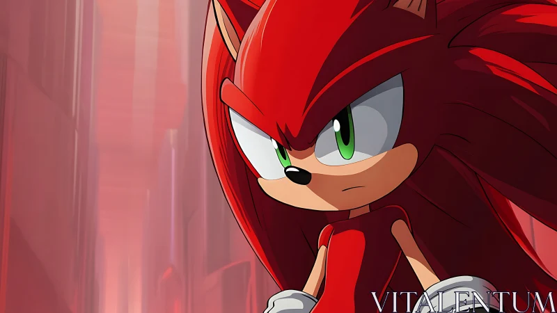 Red echidna character close-up with stylized city backdrop