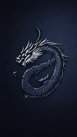 Embossed monochrome dragon emblem in coiled vector silhouette.