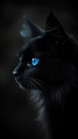 Black Cat with Luminous Blue Eyes in Atmospheric Shadow
