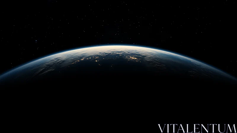 Earth horizon is partially illuminated against dark outer space