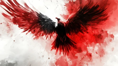 Majestic Eagle in Flight, Red and Black Watercolor Digital Art.