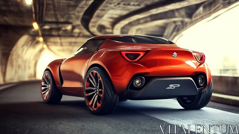 Suzuki orange crossover concept under tunnel lighting, rear view