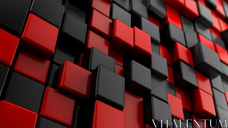 Glossy Red and Black 3D Cubes Abstract Digital Art Pattern.