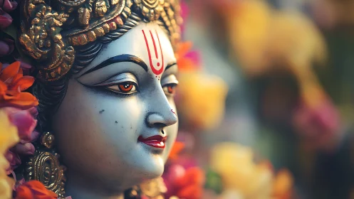 Devotional statue portrait rendered with shallow depth of field