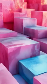 Chromatic stepped geometry with iridescent volumetric cubes.