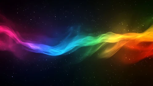 Starlit rainbow nebula river gliding across cosmic night.