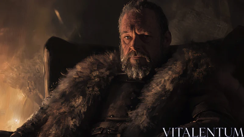 Firelit warlord measures the quiet weight of his throne