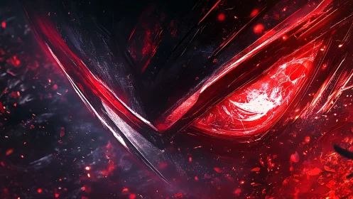 Burning cyber visor with crimson shards and molten glare.