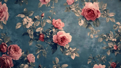 Vintage floral wallpaper pattern with layered rose clusters.