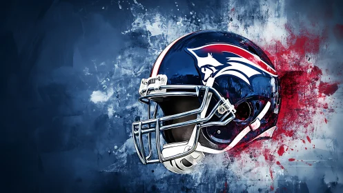 Football helmet artwork set against dynamic paint splashes