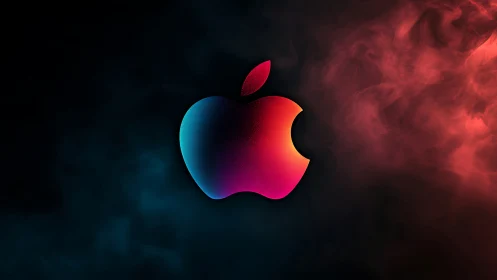 Gradient apple logo over contrasting blue red smoke field.