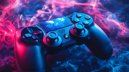 PlayStation 4 Controller Set Against Neon Flames.