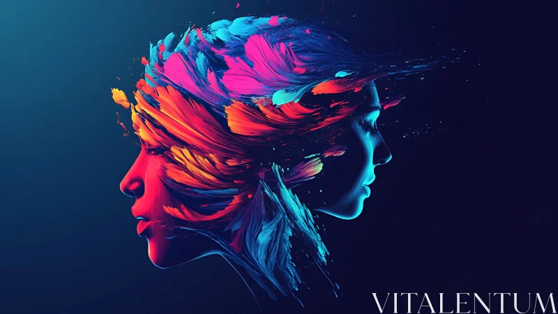 Dual neon daydreamers painted in colliding aurora strokes.