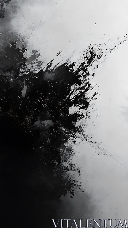 Monochrome vector splash with turbulent ink dispersion field.