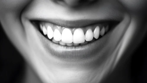 Bright closeup smile radiates warmth in monochrome focus