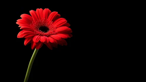 Red Gerbera Daisy Isolated Against Black Background.