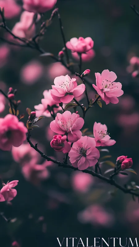 Delicate Pink Blossoms Bloom on Dark Branches