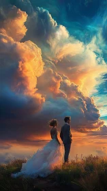 Stormlit vows beneath a cathedral of blazing clouds.