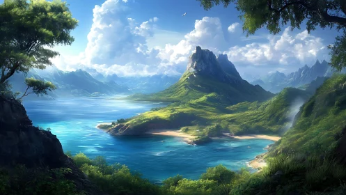 Alpine Valley: Majestic Mountain Lake Landscape.