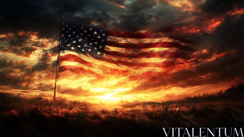 Sunlit American flag rendered with dramatic painterly brushwork