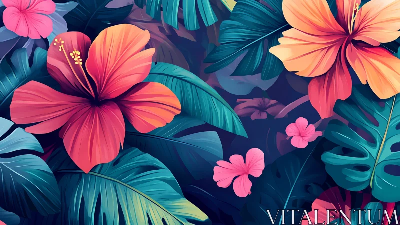 Hibiscus-Inspired Digital Floral Composition with Gradient Chromatic Layering