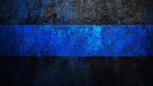 Horizontal blue stripe on rough dark textured surface.