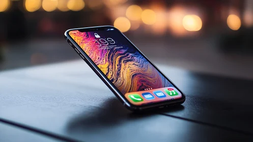 Premium smartphone with vibrant liquid display on sleek surface