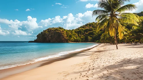 Tropical Beach Cove with Palm Trees and Clear Turquoise Waters