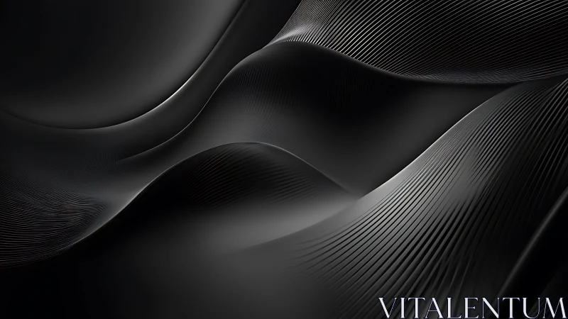 Black metallic waves with ribbed abstract surface motion.