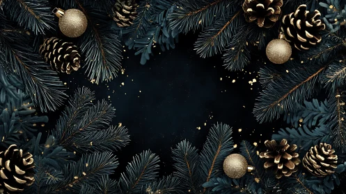 Midnight fir wreath with moody gold pinecone sparkle.