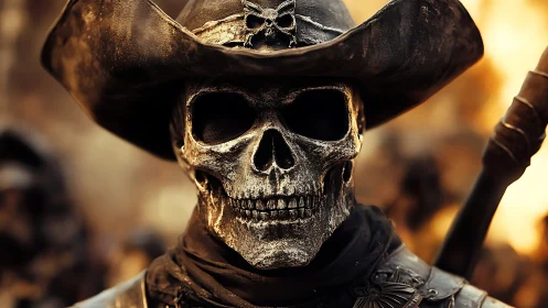 Weathered skeletal gunslinger rendered with high contrast lighting