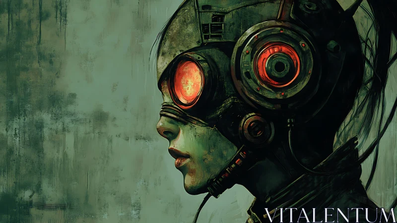 Cybernetic profile portrait with red optical visor and headset